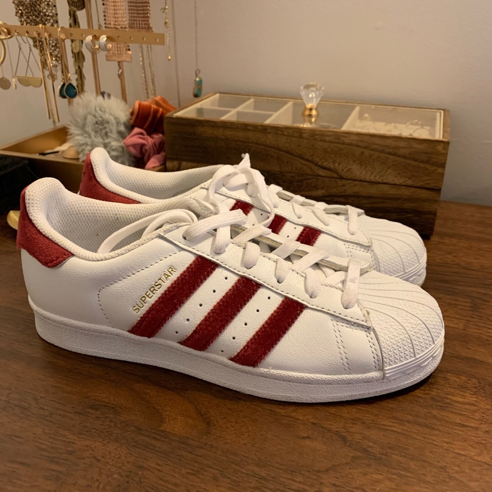 Maroon Velvet Adidas Superstar Sneakers